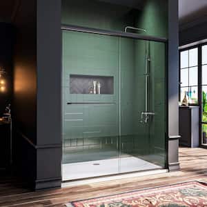 54 in. W x 72 in. H Double Sliding Semi-Frameless Shower Doors in Matte Black Finish Clear Glass