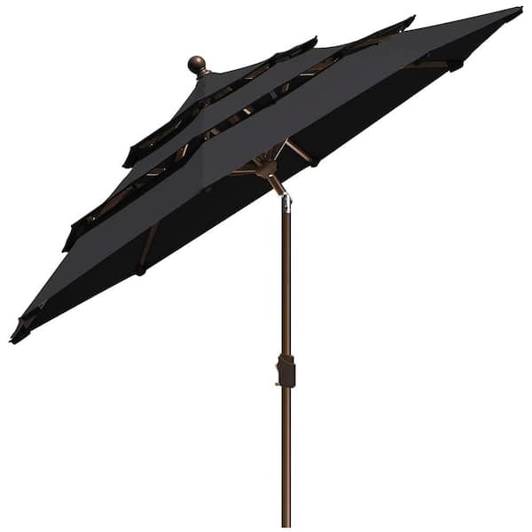 Terracemaster 9 ft. 3-Tiers Market Umbrella Patio Umbrella with Ventilation and 5-Years Non-Fading in Black
