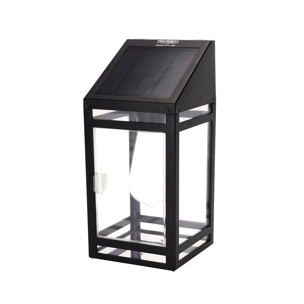Black Solar LED Wall Lantern with Clear Panels