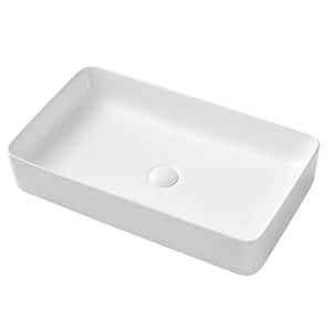 Rectangular 24 in. Ceramic Bathroom Cloakroom Sink Vessel Sink in White With Pop Up Drain