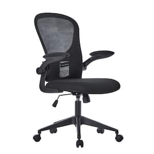 Mesh Seat Reclining Ergonomic Office Task Drafting Chair in Black with Flip-Up Armrests-Lumbar Support-360° Rollers