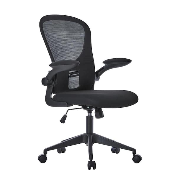 Allwex Mesh Seat Reclining Ergonomic Office Task Drafting Chair in Black with Flip-Up Armrests, Lumbar Support