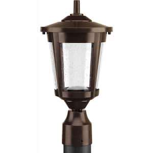 East Haven LED Collection 1-Light Antique Bronze Clear Seeded Glass Transitional Outdoor Post Lantern Light
