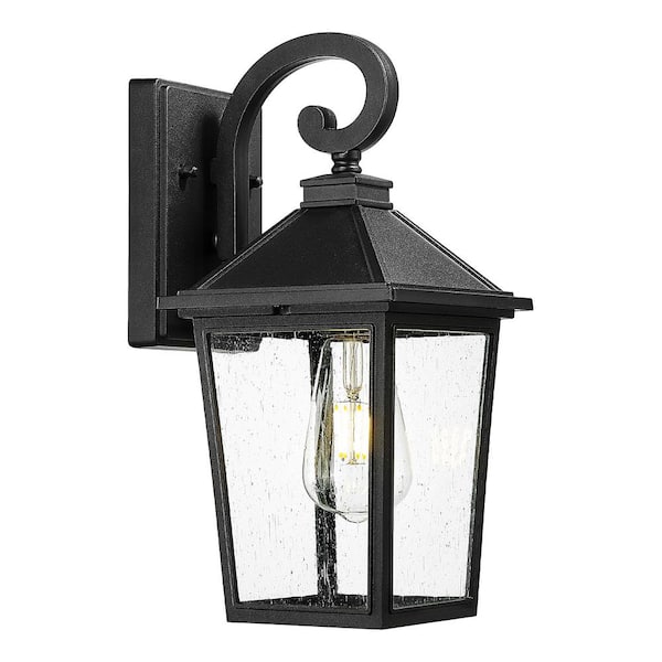 JAZAVA 13.98 in. Black Outdoor Hardwired Wall Lantern Sconce with No ...