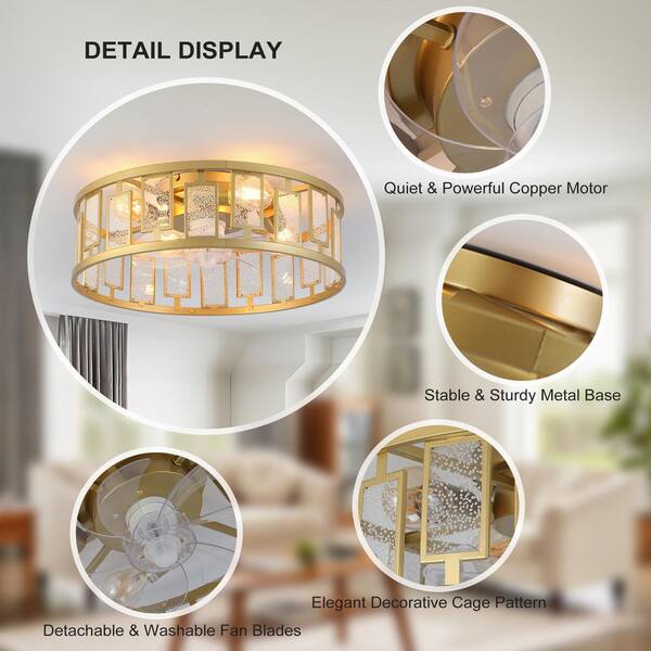Genoci 20 in. Gold Reversible Caged Crystal Bladeless Modern Flush