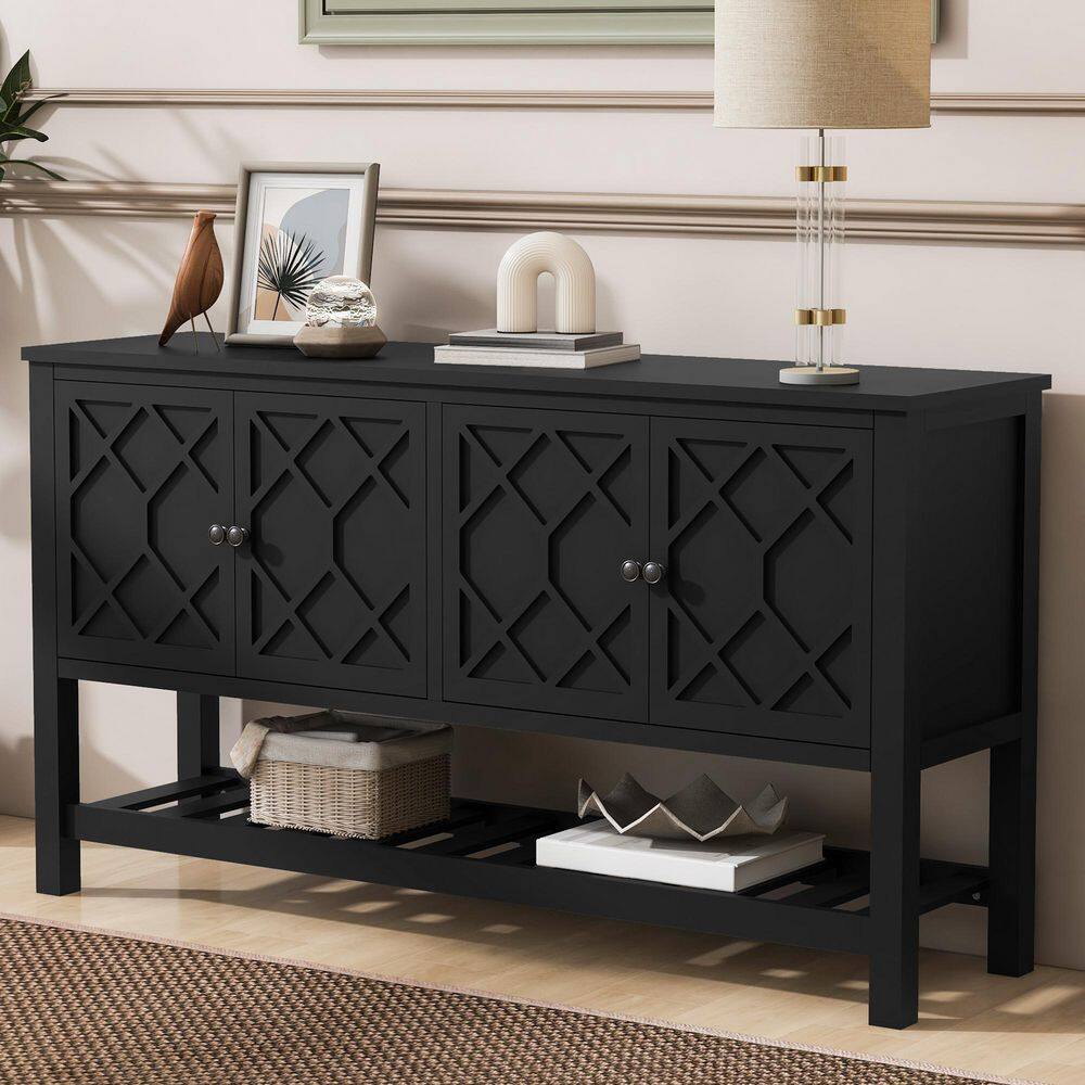 59.8 in. Black Rectangle Wood Console Table Entryway Table