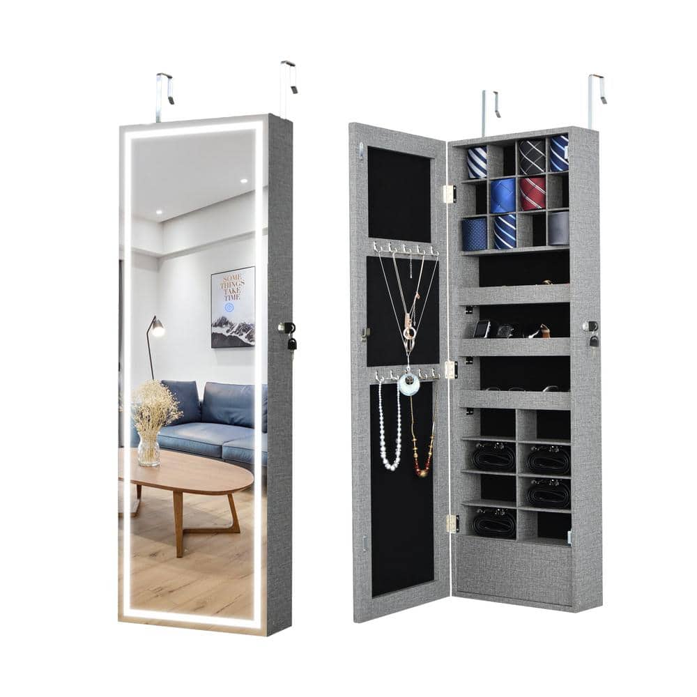 Rectangular 14.7 in. W x 42.52 in. H Grey MDF Jewelry Storage Mirror Cabine