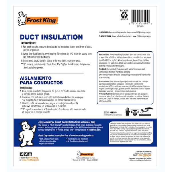 REFLECTIVE FRK FOIL FACED Fiberglass Duct Insulation HVAC PIPE Wrap 2 R6 4x4