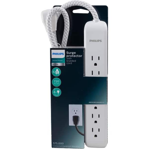 Philips 6-Outlet 8ft. WiFi Braided Extension Cord with Surge Protection,  Black