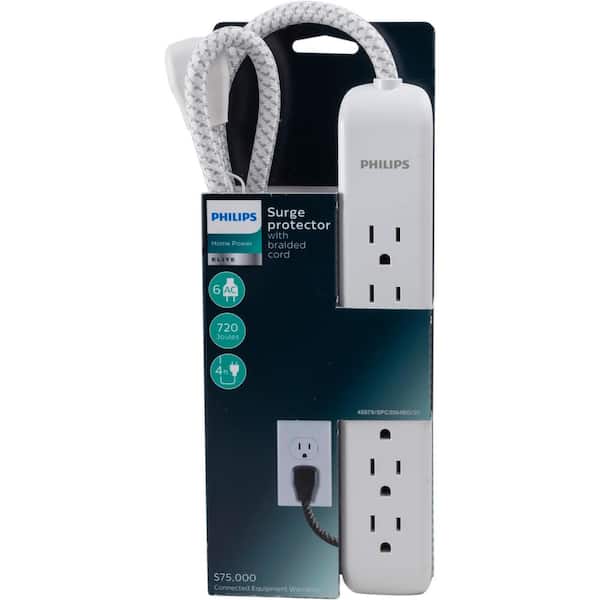 Philips 6-Outlet 8ft. WiFi Braided Extension Cord with Surge Protection Black