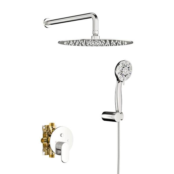 Aurora Decor ACA Waterfall Single-Handle 1-Spray Round High Pressure Shower Faucet in Brushed Nickel with Handheld(Valve Included)