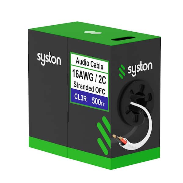 500 ft. 16/2 White Stranded Oxygen Free Copper CL3R CMR FT4 Speaker Wire - Indoor Outdoor UV Resistant RoHS