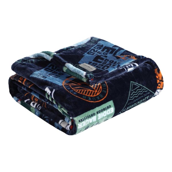 Eddie Bauer EB Stamps Blue Ultra Soft Plush Fleece Full/Queen Blanket