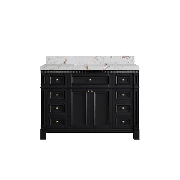 Willow Collections Paris 48 in. W x 22 in. D x 36 in. H Single Sink Bath Vanity in Black with 2 in. Viola Gold qt. Top