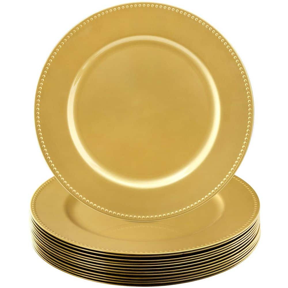 12 Pack 13 in. Plastic Gold Charger Plates, Round Beaded Charger Plates for Wedding, Catering Event, Tabletop Decor price history on PriceWatchPro