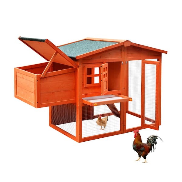 maocao hoom Wooden Waterproof Outdoor Large Chicken House with a Removable Tray, Nesting Box, Wire Fence and Compartments.
