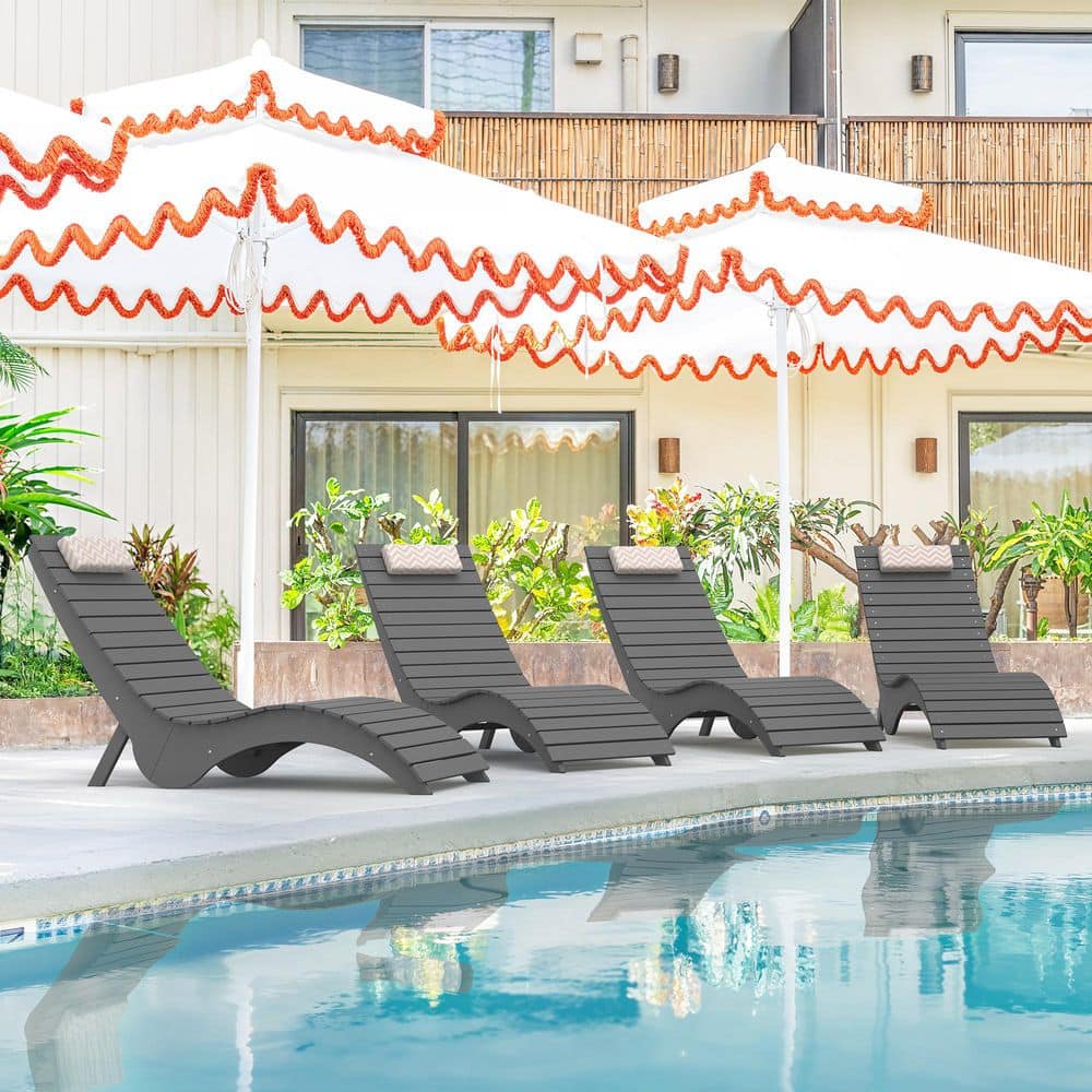 Neutral 4-Piece HDPS Plastic Stackable Outdoor Chaise Lounge Patio Lounge Chair with Cushion Up to 10 in. Deep price history on PriceWatchPro