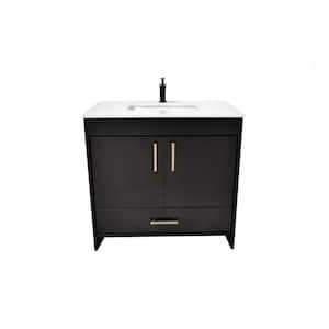 Capri 36 in. W x 22 in. D Bathroom Vanity in Black with Microstone Vanity Top in White with White Basin