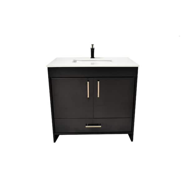 VOLPA USA AMERICAN CRAFTED VANITIES Capri 36 in. W x 22 in. D Bathroom Vanity in Black with Microstone Vanity Top in White with White Basin