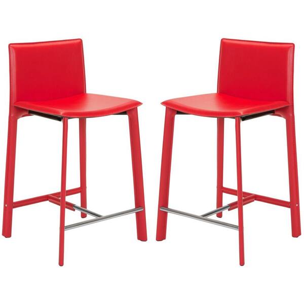 SAFAVIEH Janet 24 in. Red Cushioned Bar Stool (Set of 2)