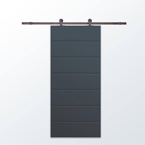 CALHOME 24 in. x 84 in. Charcoal Gray Painted Composite MDF Paneled Interior Sliding Barn Door with Hardware Kit
