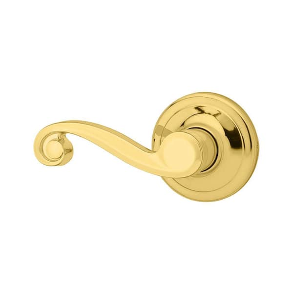 Kwikset Lido Polished Brass Left-Handed Dummy Door Lever with Microban Antimicrobial Technology