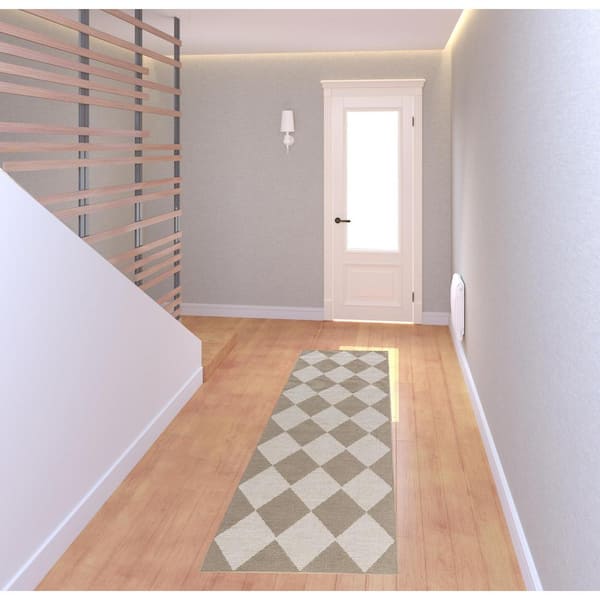 Natural and Ivory 2 ft. x 8 ft. Geometric Power Loom Washable Non Skid Runner Rug