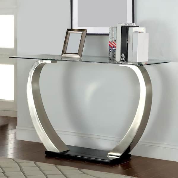 48 in. Black and Gray Rectangle Glass Top Coffee Table with Curved Pedestal Base