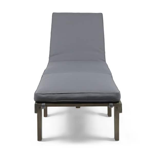 Slate Gray Acacia Wood Outdoor Chaise Lounge with Cushion Guard Stone Grey Neutral Cushions​