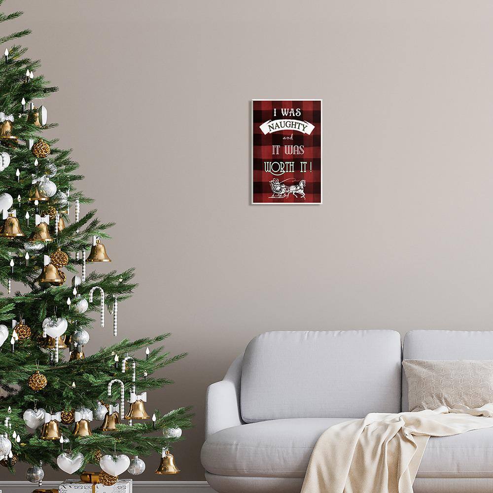 Red Plaid Christmas Naughty Quote MDF Wood Wall Plaque