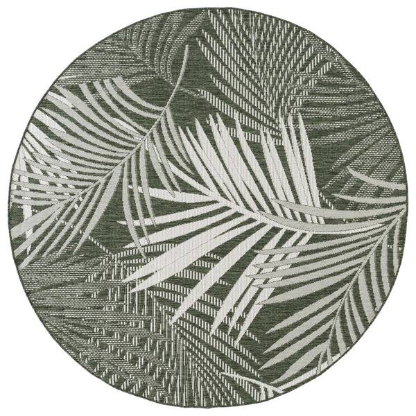 Beach House 7 ft. x 7 ft. Green/Ivory Leaf BHS264Y Round Rug