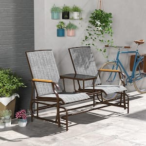 Gray 2-Person Metal Outdoor Double Swing Glider Chair Set with Table, Rocker Bench for Garden, Backyard, Porch