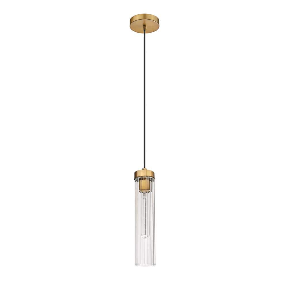 Beau Rubbed Brass and Glass Modern Pendant Light