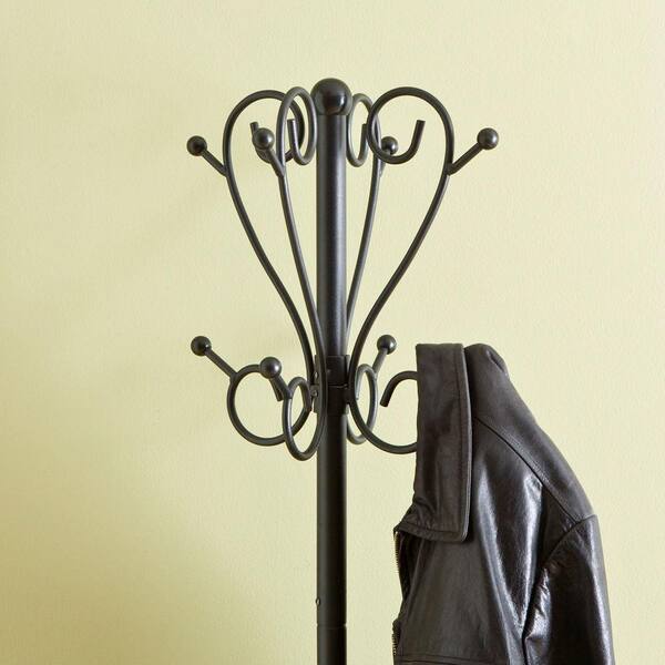 Unbranded - 8-Hook Scrolled Metal Coat Rack with Umbrella Storage in Black