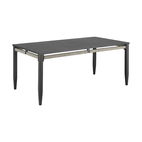 Benjara Hosa Gray Rectangular Aluminum Outdoor Dining Table without Extension