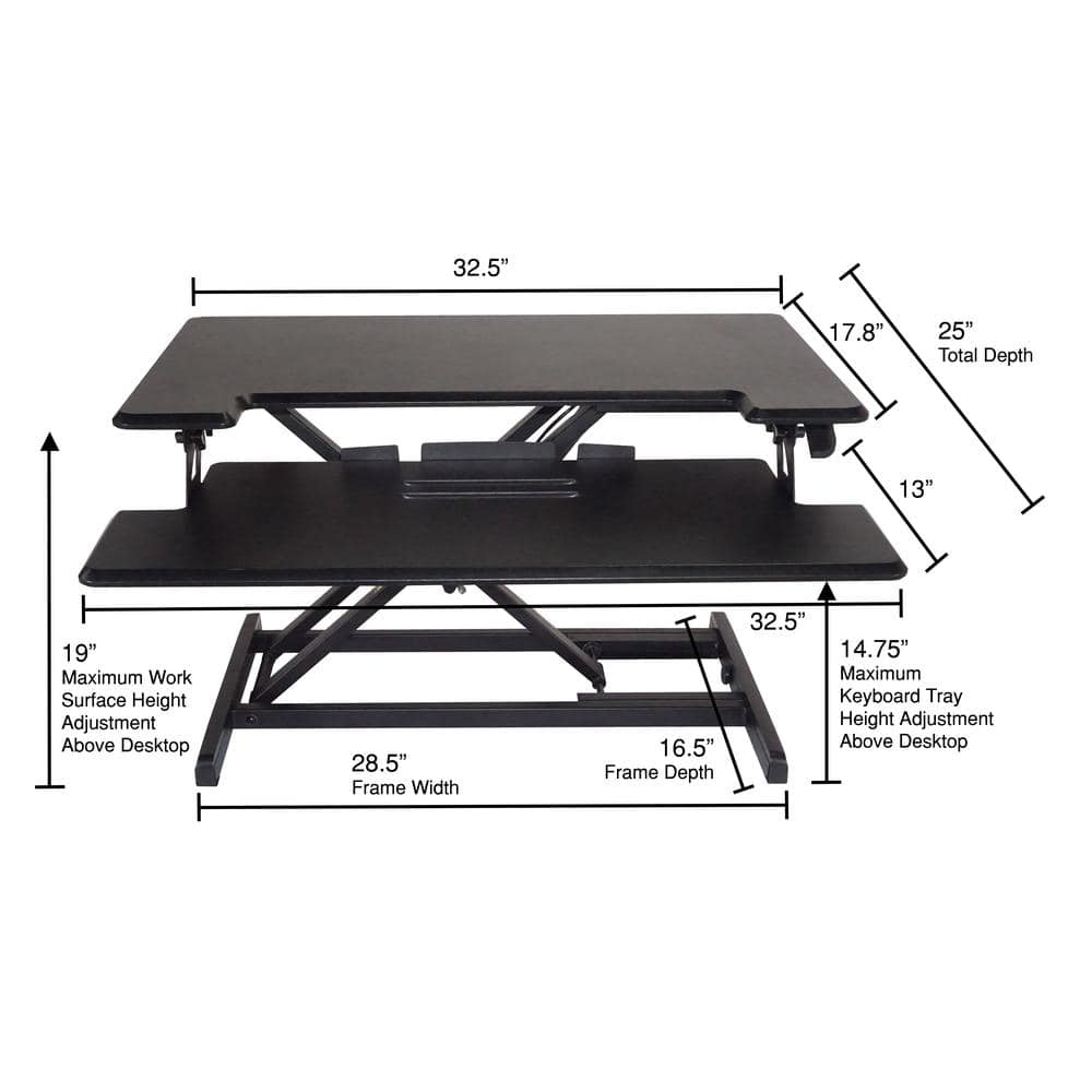 Black Steel Adjustable Standing Desk Converter with Keyboard Tray