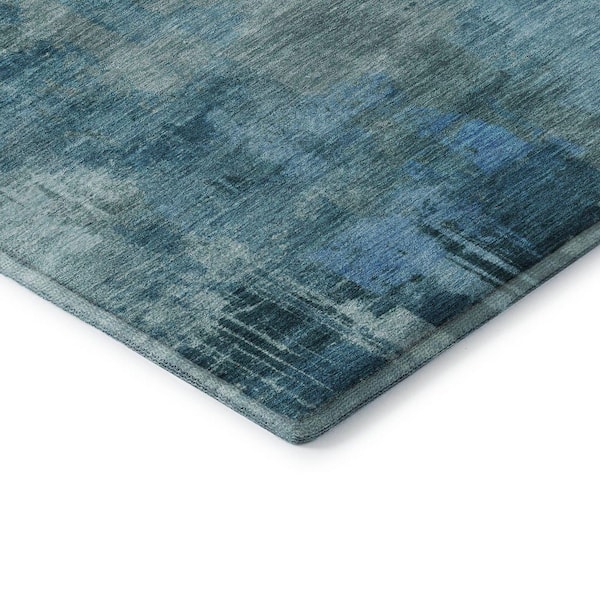 Mayfield Premium Machine Washable Abstract AMF2069 Blue 2 ft. x 7 ft. Runner Rug