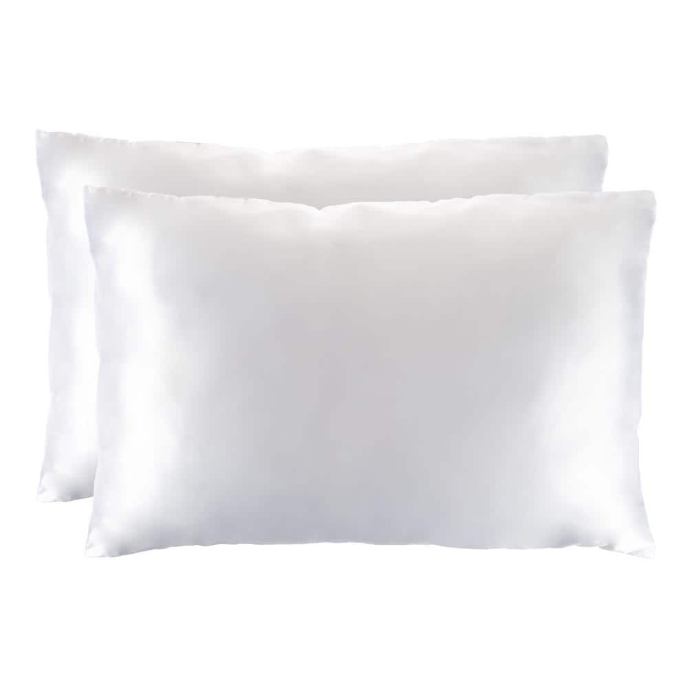 Luxury Satin Pillowcase - Set of 2 Standard Size Zippered Covers (White ...