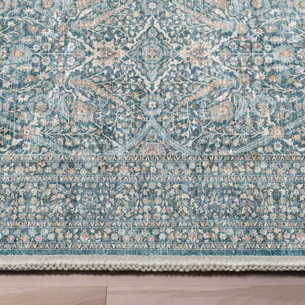 Blue and Beige Synthetic Flat-Weave Oriental Area Rug, 3'11" x 5'3"