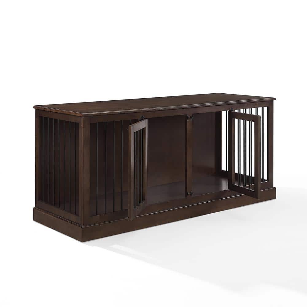 Winslow Large Dark Brown Wood and Steel Pet Crate Credenza