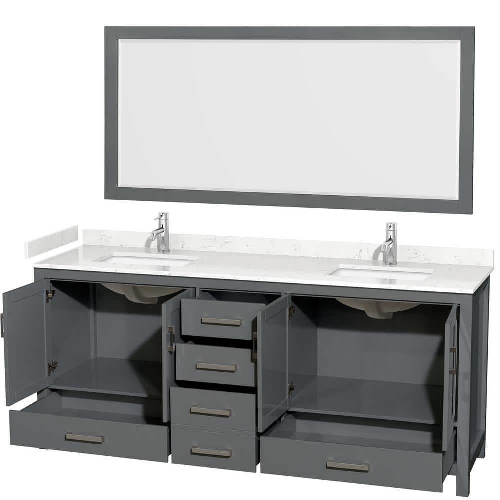 Sheffield 80" Dark Gray Double Bathroom Vanity with Carrara Marble Top