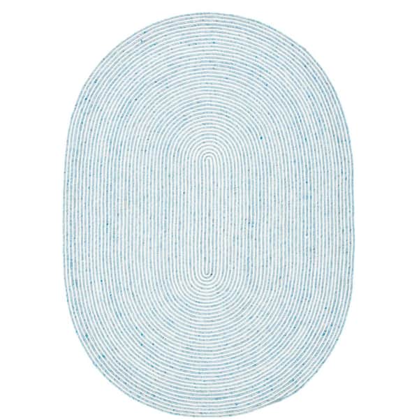 SAFAVIEH Braided Blue Ivory 4 ft. x 6 ft. Abstract Striped Oval Area Rug