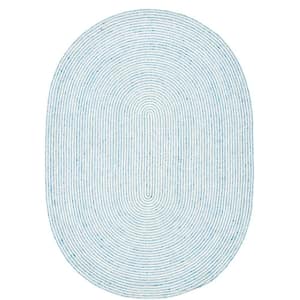 Braided Blue Ivory 5 ft. x 7 ft. Abstract Striped Oval Area Rug
