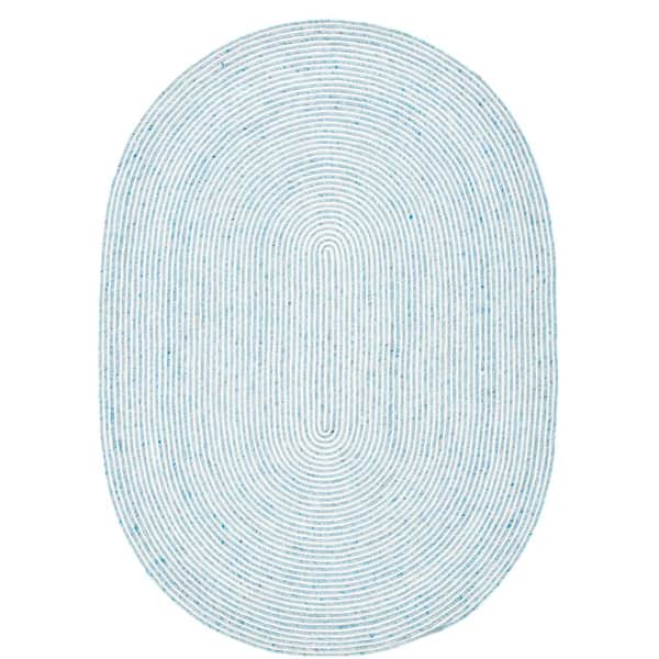SAFAVIEH Braided Blue Ivory 5 ft. x 7 ft. Abstract Striped Oval Area Rug