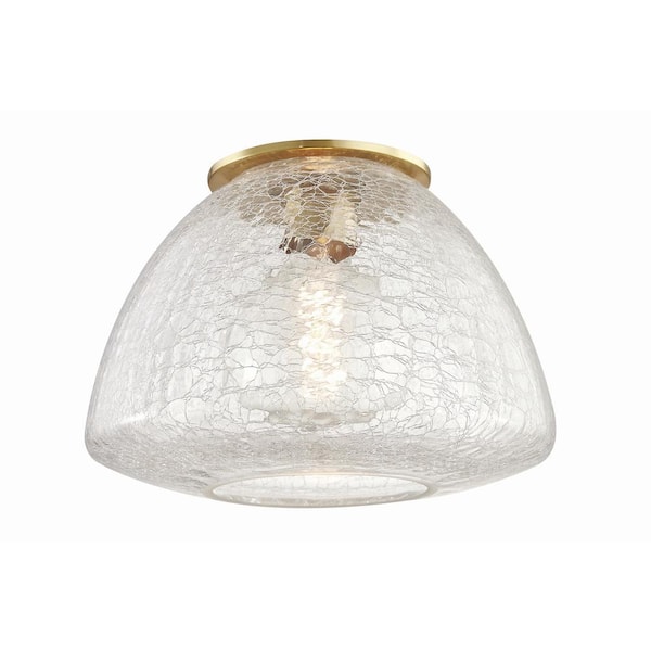 Mitzi by Hudson Valley Lighting Maya 1-Light 12 in. W Aged Brass Flush Mount with Clear Crackle Glass Shade