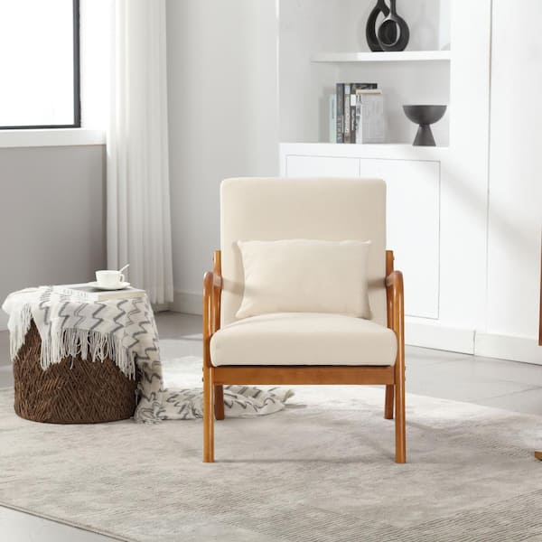 Beige Velvet Armchair Modern Solid Wood Comfy Lounge Accent Beige Velvet Armchair Modern Solid Wood Comfy Lounge Accent