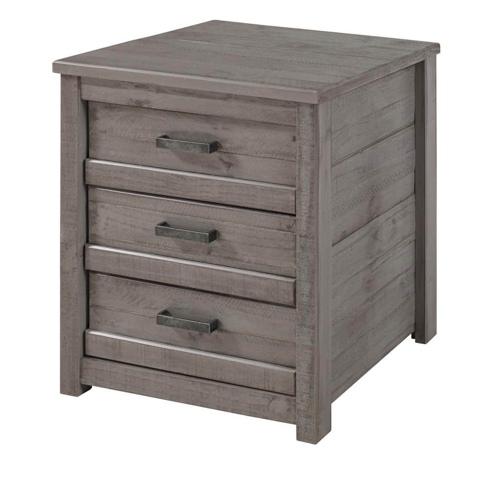 Antique Gray Pine 3-Drawer Rustic Nightstand