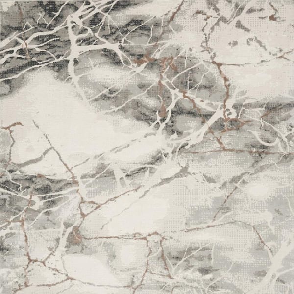 8 ft. x 10 ft. Ivory Black and Gray Abstract Non Skid Area Rug