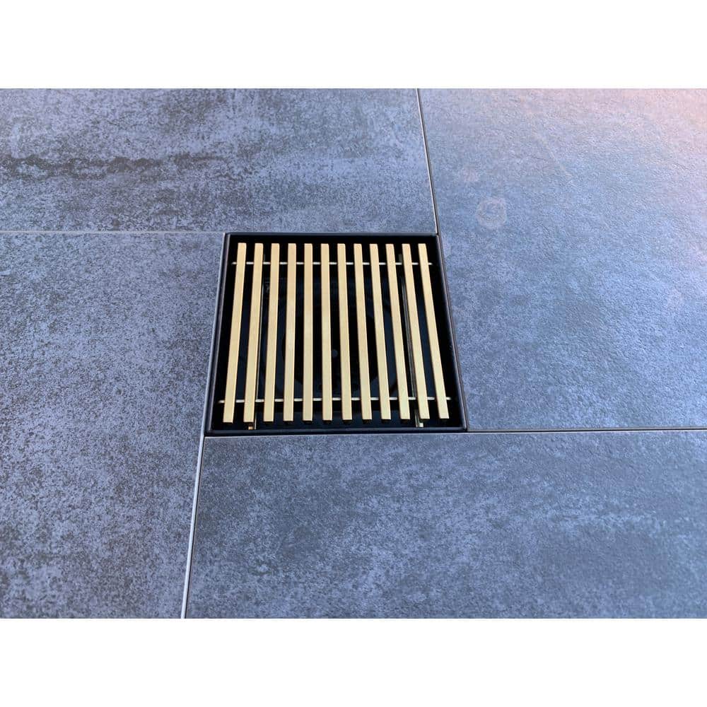 Mixed Metal Brushed Gold and Matte Black Square Shower Drain