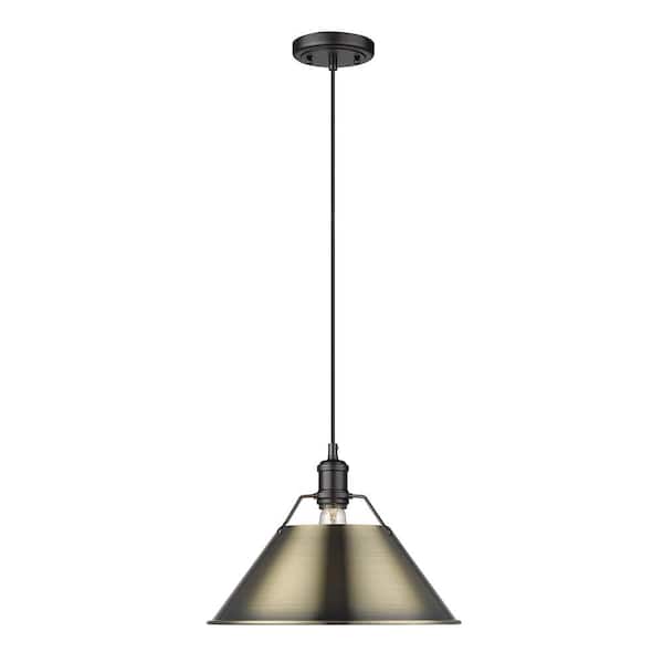 Golden Lighting Orwell 100-Watt 1-Light Matte Black and Aged Brass Pendant Light